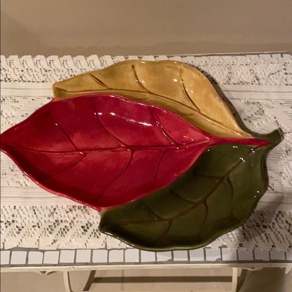 Home Trends Large TriColor Leaf Table Plate Dish - Picture 2 of 4